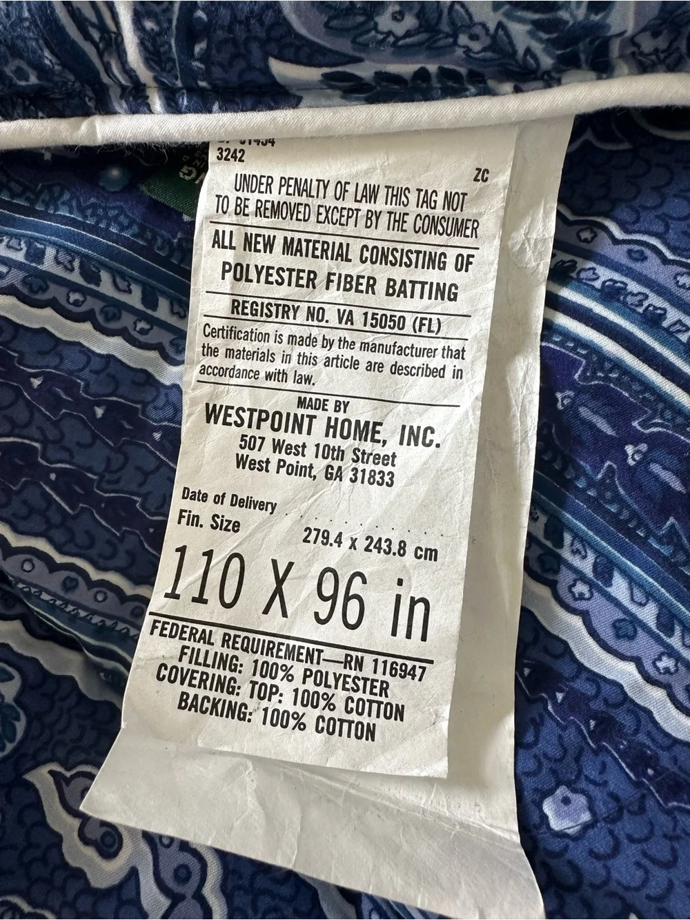 LAUREN RALPH LAUREN KING COMFORTER 110”x 96” Blue